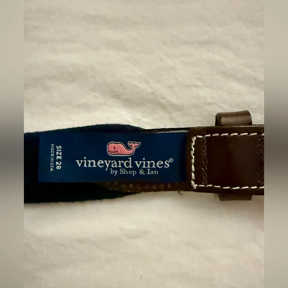 Vineyard Vines Santa Whale Belt Boys Blue Canvas Brown Leather Santa Hat Size 28